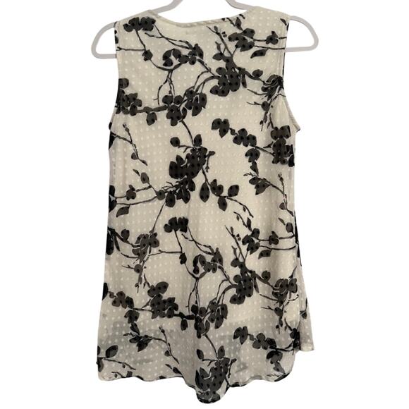 89th & Madison Whimsical Floral Swiss Dot Sheer Lined Cowl Neck Sleeveless Top L - Picture 2 of 9